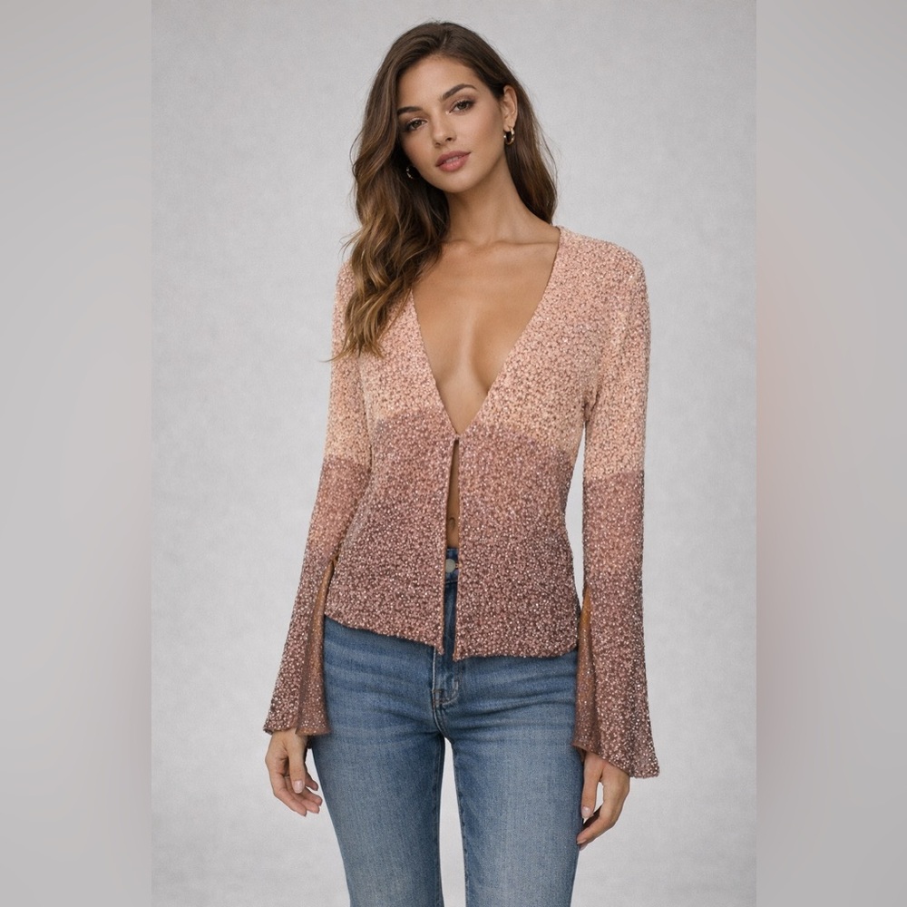 Adrianna Papell Occasions‎ Beaded Knit Cardigan Top | Petite 10